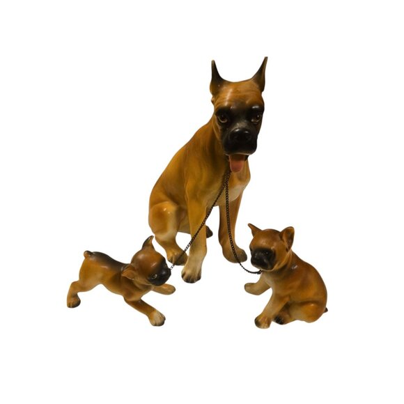 Boxer Dog With Puppies Ceramic Figurine Lipper and Mann Creations Japan Vintage - Picture 1 of 14